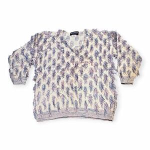 VINTAGE DAVID BRETT Women’s Cream Multicolor Fringe V-Neck Sweater Size Medium